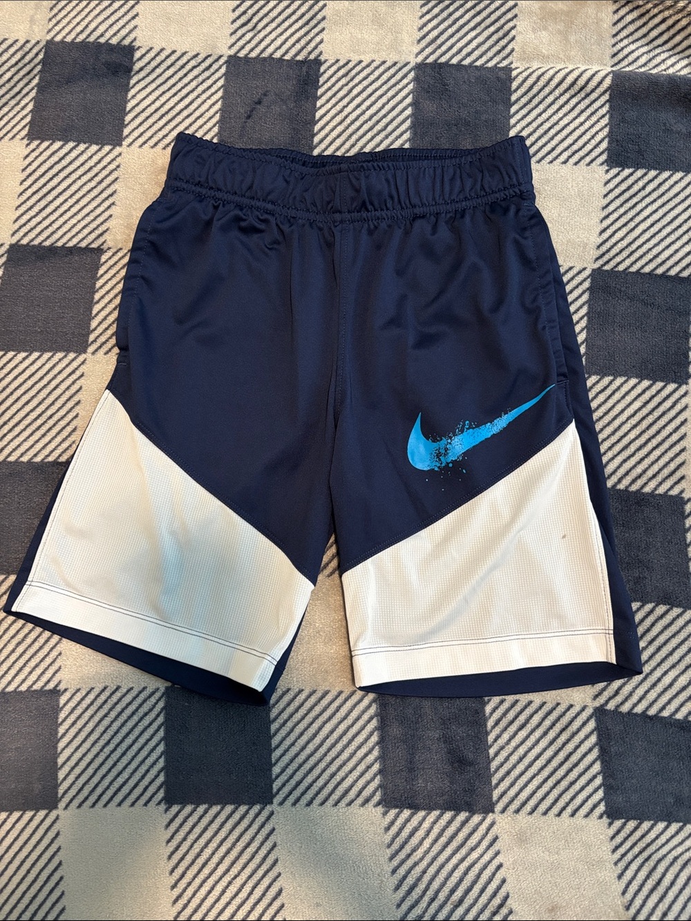 Nike Boy’s Navy and White Athletic Shorts with Blue Swoosh